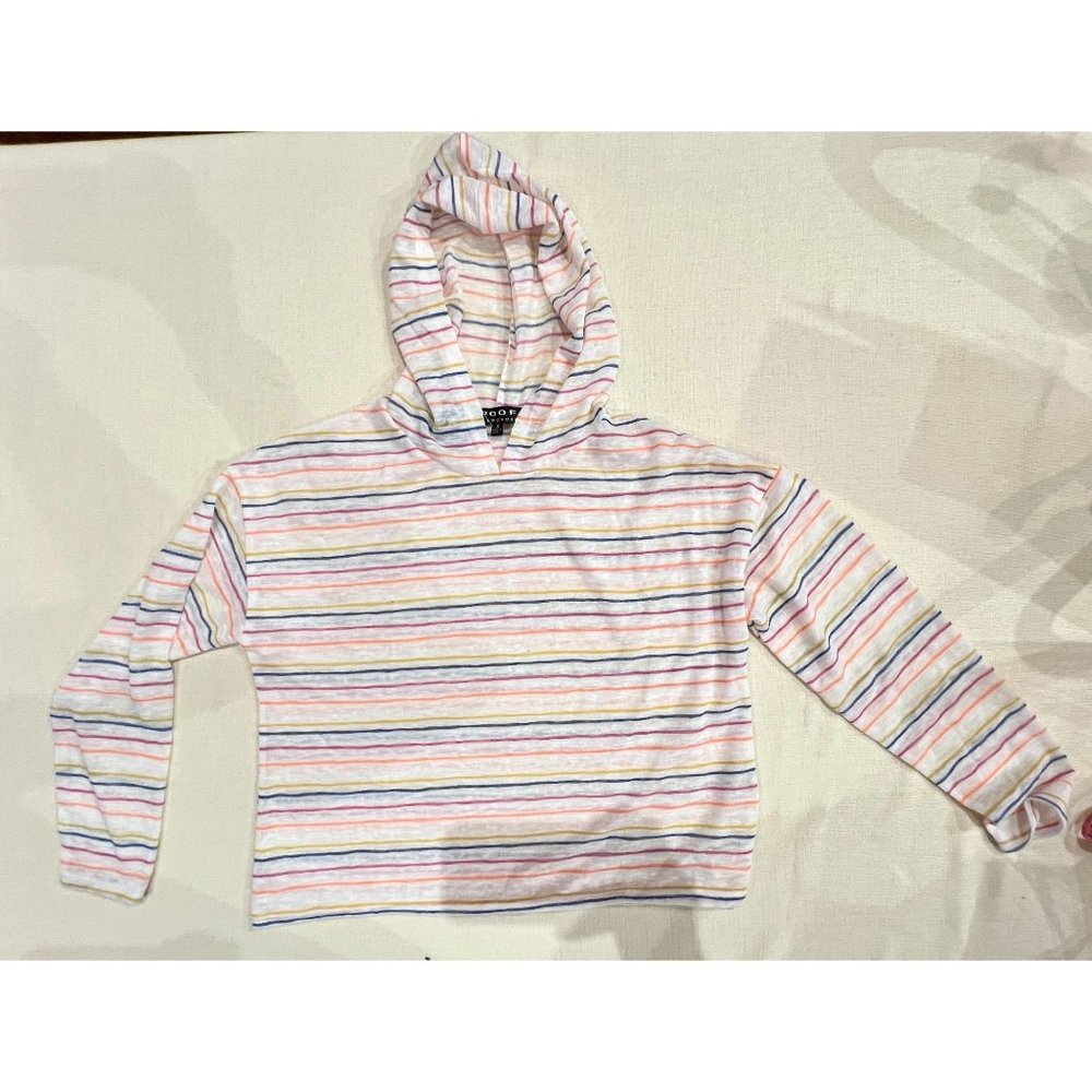 POOF New York Rainbow Striped Hooded 3/4 Sleeve Juniors Lightweight Shirt Small